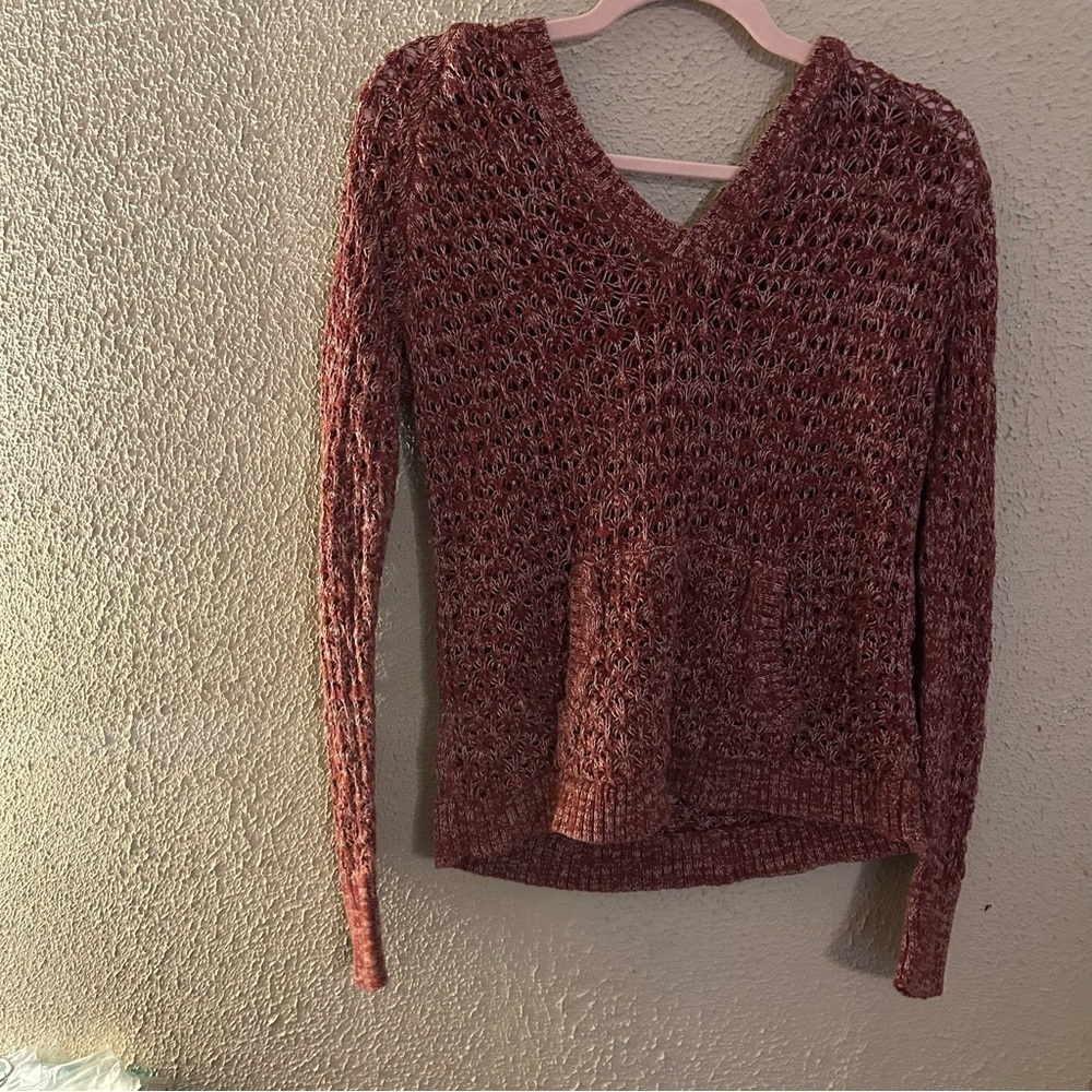 Maurice’s Women's Rust Colored V-Neck Hooded Knit Sweater Size XL